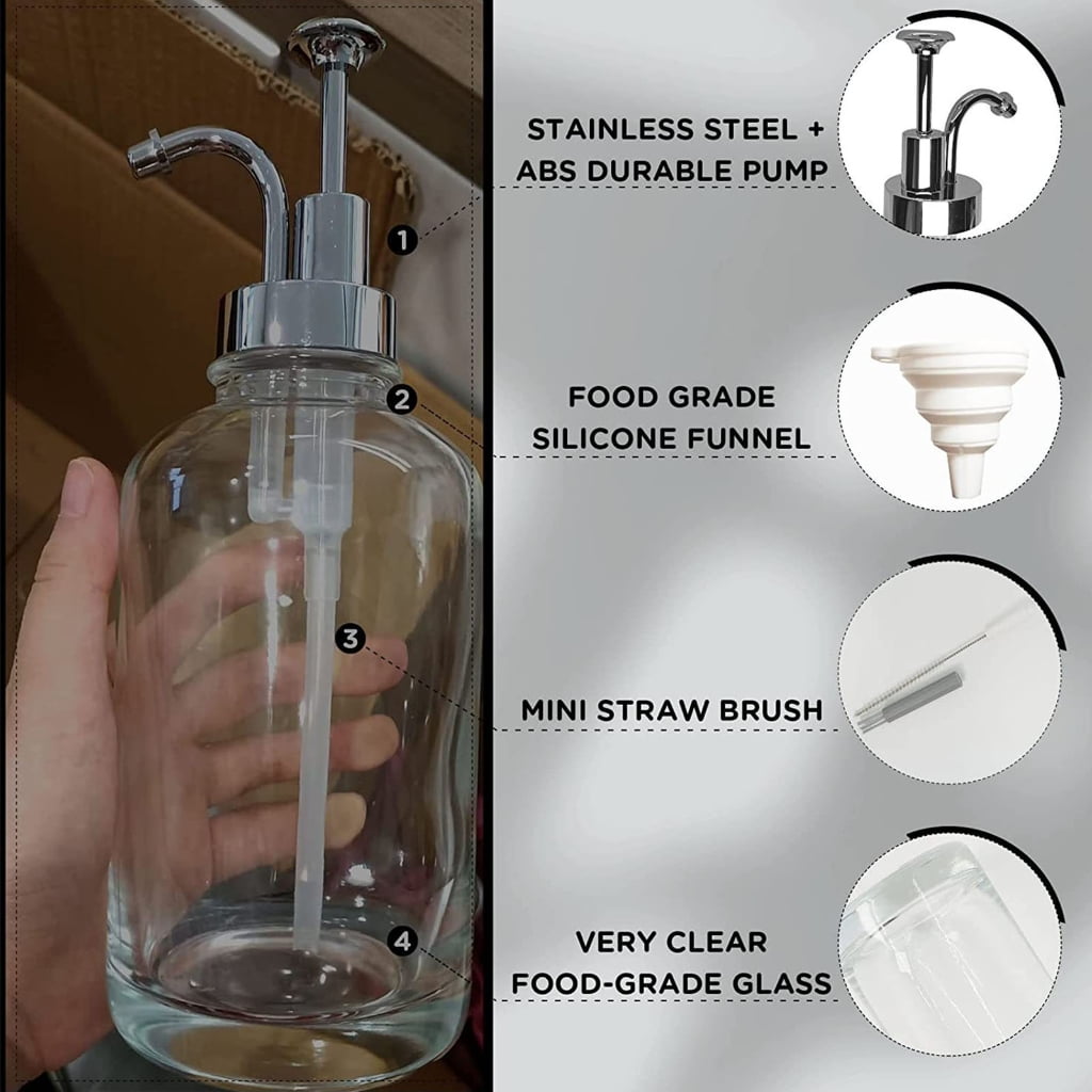 Sardfxul Coffee Syrup Dispenser for Bar Coffee Pump Dispenser Glass Syrup Bottle Set of 2 Refillable Bottles for Condiment