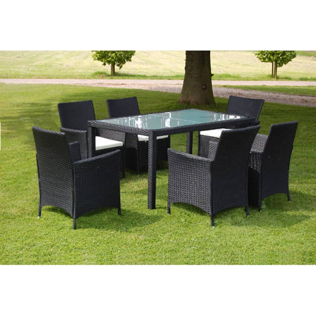 Kepooman Outdoor Patio Rattan Wicker Dining Set with Cushions & Glass Top Table, Set of 7, Black Kepooman Outdoor Patio Rattan Wicker Dining Set with Cushions & Glass Top Table, Set of 7, Black