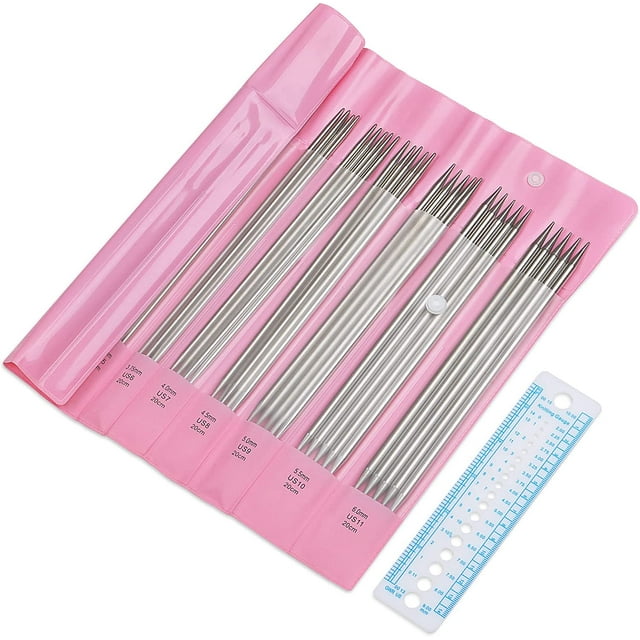 ORUYROP 55PCS Double Pointed Knitting Needles Set 7.9", Short Stainless Steel Needles Dpns 2MM-6MM Knitting Kit for Beginners Professionals, DPNS Knitting Pins Set Sock Knitting Needle w Case