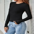 thumbnail image 3 of Womens Ribbed Long Sleeve Crewneck Shirts Fitted Sweaters Slim Fit Basic Casual Tops S/M/L/XL, 3 of 9
