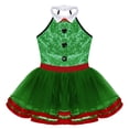thumbnail image 3 of Moggemol Kids Girls Halter Sleeveless Sequins Modern Jazz Ballet Dance Dress Camisole Gymnastics Green 4, 3 of 5