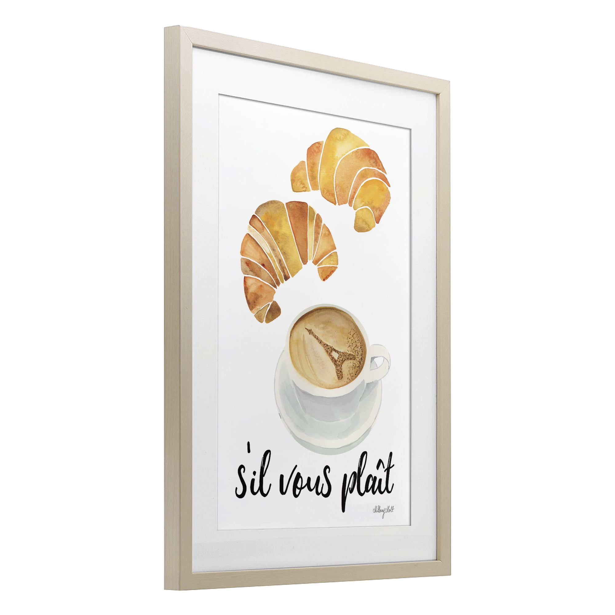 Stupell Industries Paris Croissant and Coffee Birch Framed Print Under Glass, design by Hillary Holt