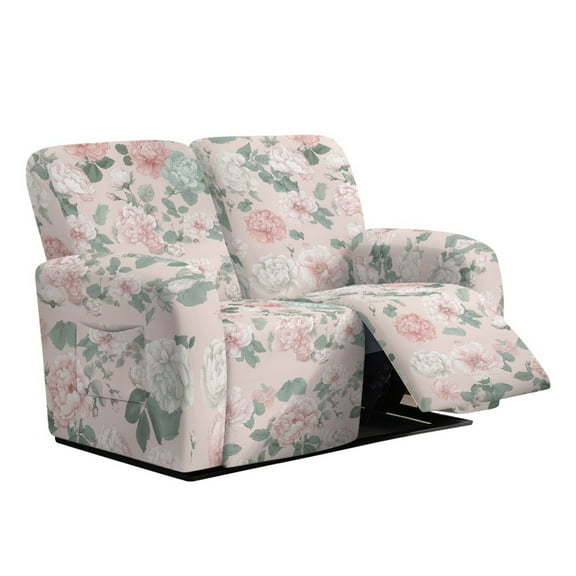 Xixirimido Recliner Slipcover 6-Pieces Lazyboy Cover for 2 Seat Recliner Chair Covers with Pockets Furniture Protector for Living Room Sofa Slipcover, Vintage Roses Flower Pink