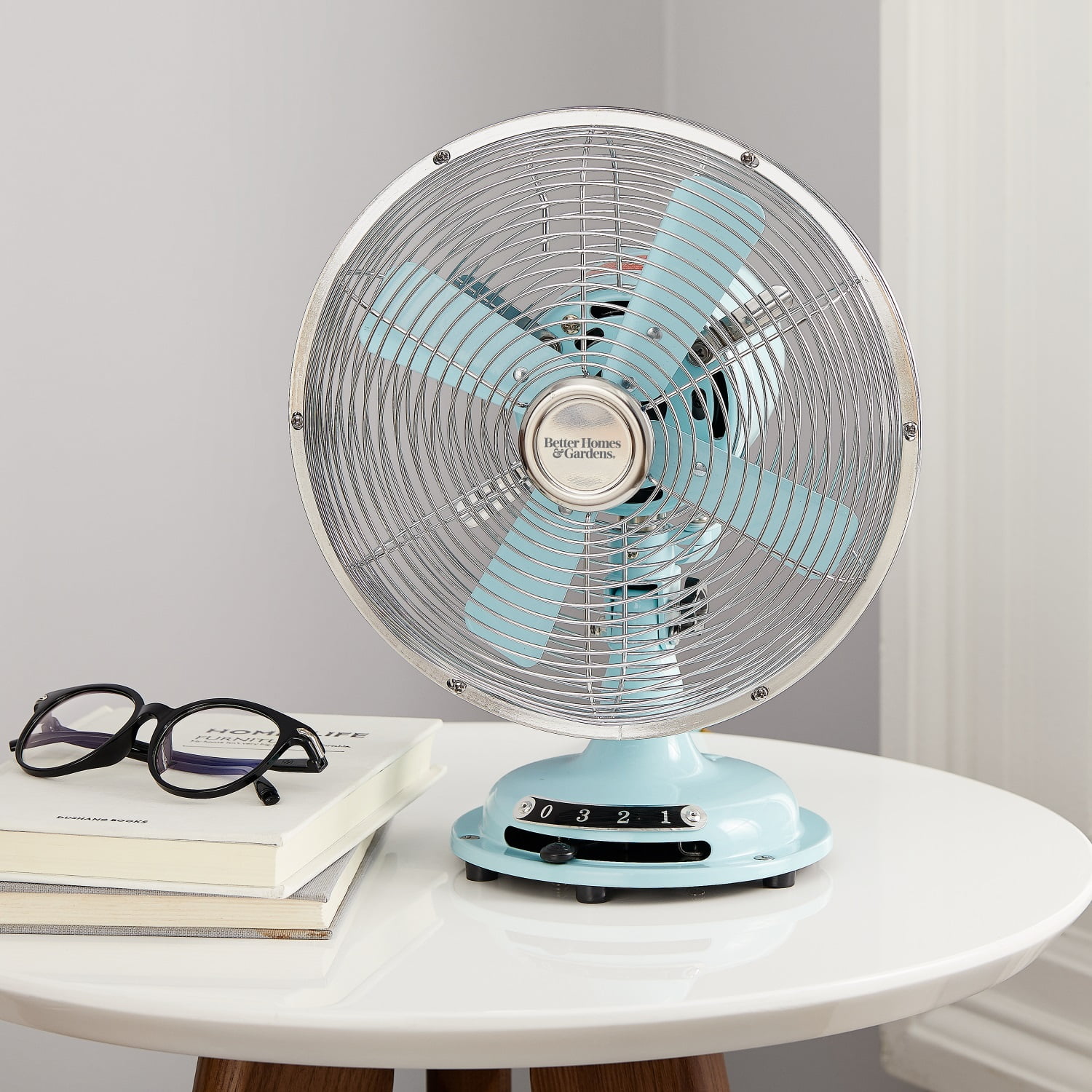 Better Homes & Gardens 8" 3-Speed Mint Retro Metal Tiltable-Head Oscillating New Table Fan