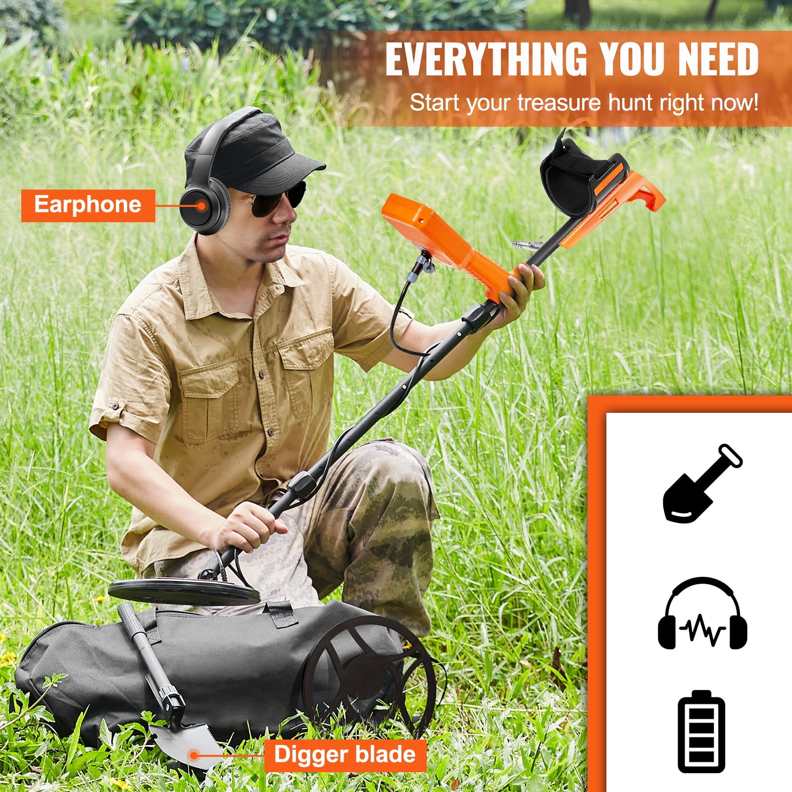 KFFKFF 12" Metal Detector with LCD Display, 39"-50" Adjustable Stem for Kids and Adults,7 Modes Gold Detector with IP68 Waterproof Coil, Suitable for Beaches, Backyards, Hiking