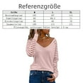 thumbnail image 4 of Blusa informal de cuello en V con manga larga y malla a rayas para mujer, 4 of 4