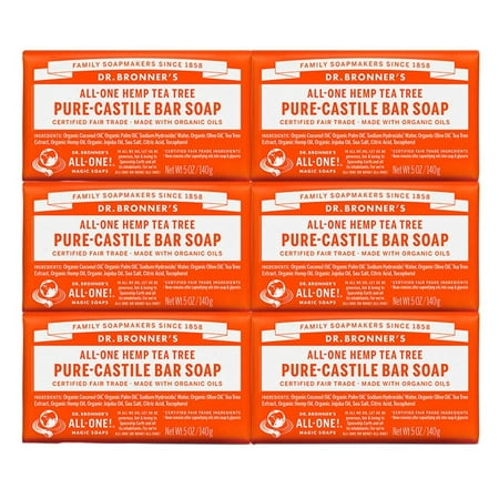 Dr. Bronner’s - Pure-Castile Bar Soap (Tea Tree, 5 oz, 6-Pack) - Made with Organic Oils, For Face, Body, Hair & Dandruff, Gentle on Acne-Prone Skin, Biodegradable, Vegan, (Best Castile Soap For Acne)