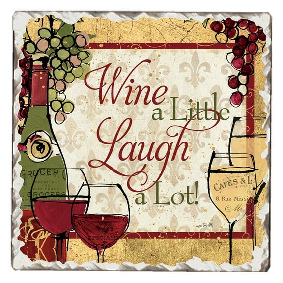 CounterArt "Wine a Little" 1 Pack Single Absorbent Stone Tumbled Tile Coaster 4" Square