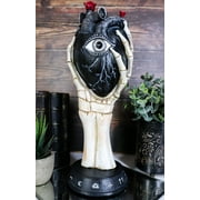 Gothic Alchemy Skeleton Hand Holding Black Anatomy Heart With Eye Figurine