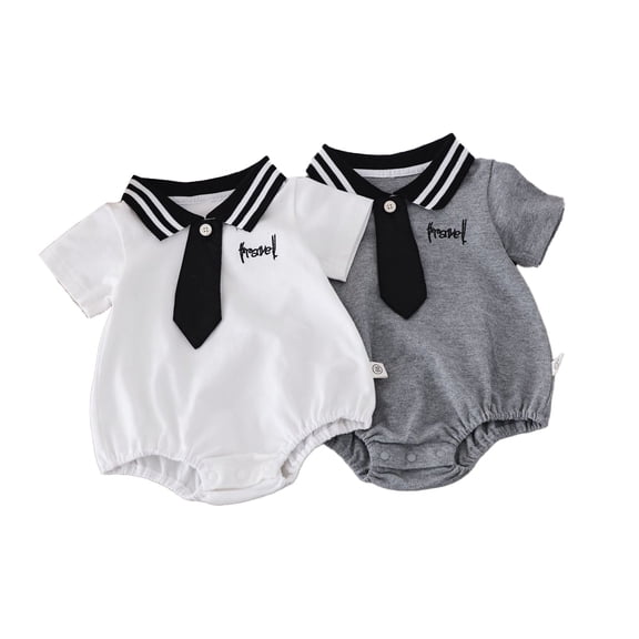 LYMAYTER Baby Boys Summer Romper Short Sleeve Collar Tie Lightweight Breathable Comfort Wear 3-24M