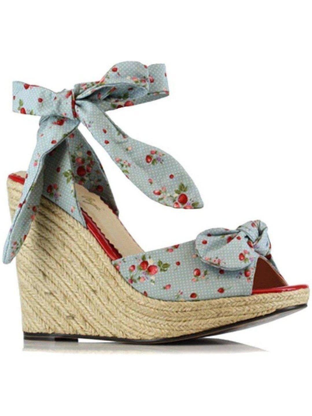 Ellie Shoes EBP471Melissa 4" Wedge W/Strawberry Polka Dot Fabric and
