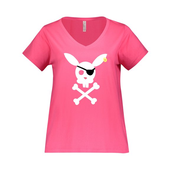 Inktastic Cute Easter Pirate Bunny with Eyepatch and Earring Women's Plus Size V-Neck T-Shirt