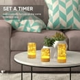 thumbnail image 5 of Merrynights Flickering Flameless Candles with Remote Battery Operated Timer Acylinder LED Embedded String Lights Gold Set of 3, 5 of 8