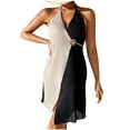 thumbnail image 2 of Qzwdhjm Womens Crochet Bathing Suit Coverup Halter Color Block Mini Dress Sleeveless Wrap Swimsuit Coverups Beach Loungewear Cover Up, 2 of 7