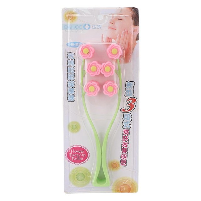 V-shaped facial massage roller, multiple rollers, concave and convex particles, comfortable handle, pink