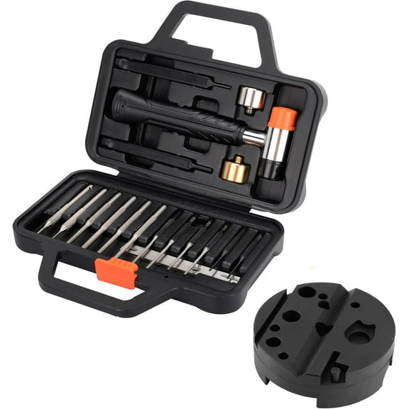 Punch Set,Roll Pin Punch Set,Roll Pin Starter Punch, BC Punch, BCG Cleaning Scraper, Replaceable Hammer Heads in High Durability,18-Pieces Hammer and Pin Punch Set with Magnetic Bench Block