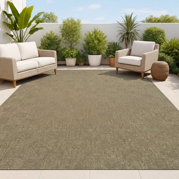 JONATHAN Y FXV201A-4 Mason Smart Jute Geometric Boho Checker Weave Natural 4 ft. x 6 ft. Indoor/Outdoor Area Rug