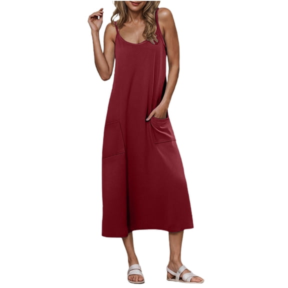 SHTXOZHI Spaghetti Strap Dresses for Women Summer Sleeveless Casual Beach Sundress with Pockets