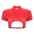 thumbnail image 3 of Top corto de mujer con cuello alto, manga corta, cremallera en la espalda, tops de discoteca, hebilla con corte pequeño, lencería ajustada, top corto para fiesta rave, 3 of 5