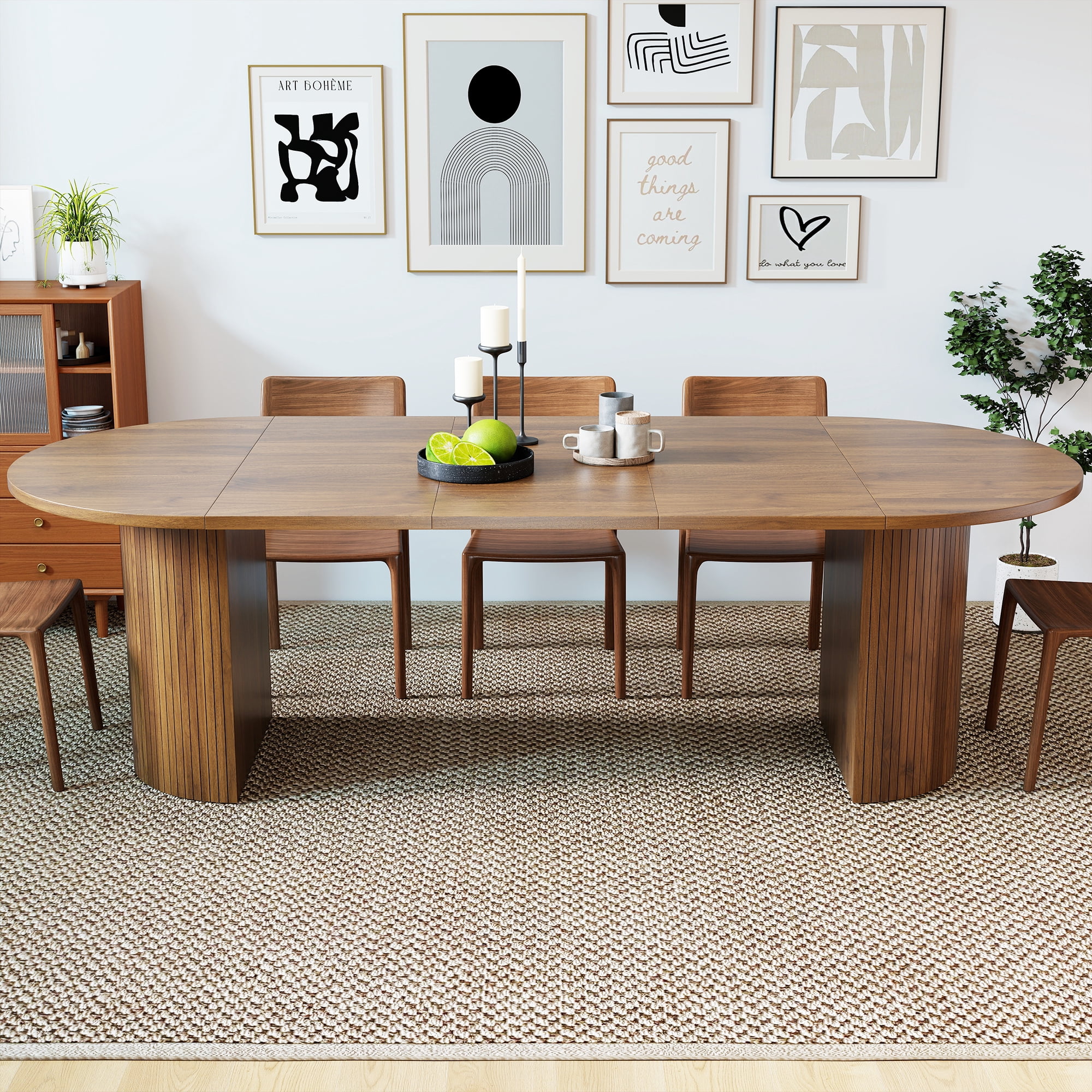 Diubas 43.3''-94.6'' Extendable Dining Table for 4-10, Round Expandable Kitchen Table with Dual Side Storage Shelves, Modern Farmhouse Oval Dinner Tables for Dining Room Kitchen Living Room(Walnut)