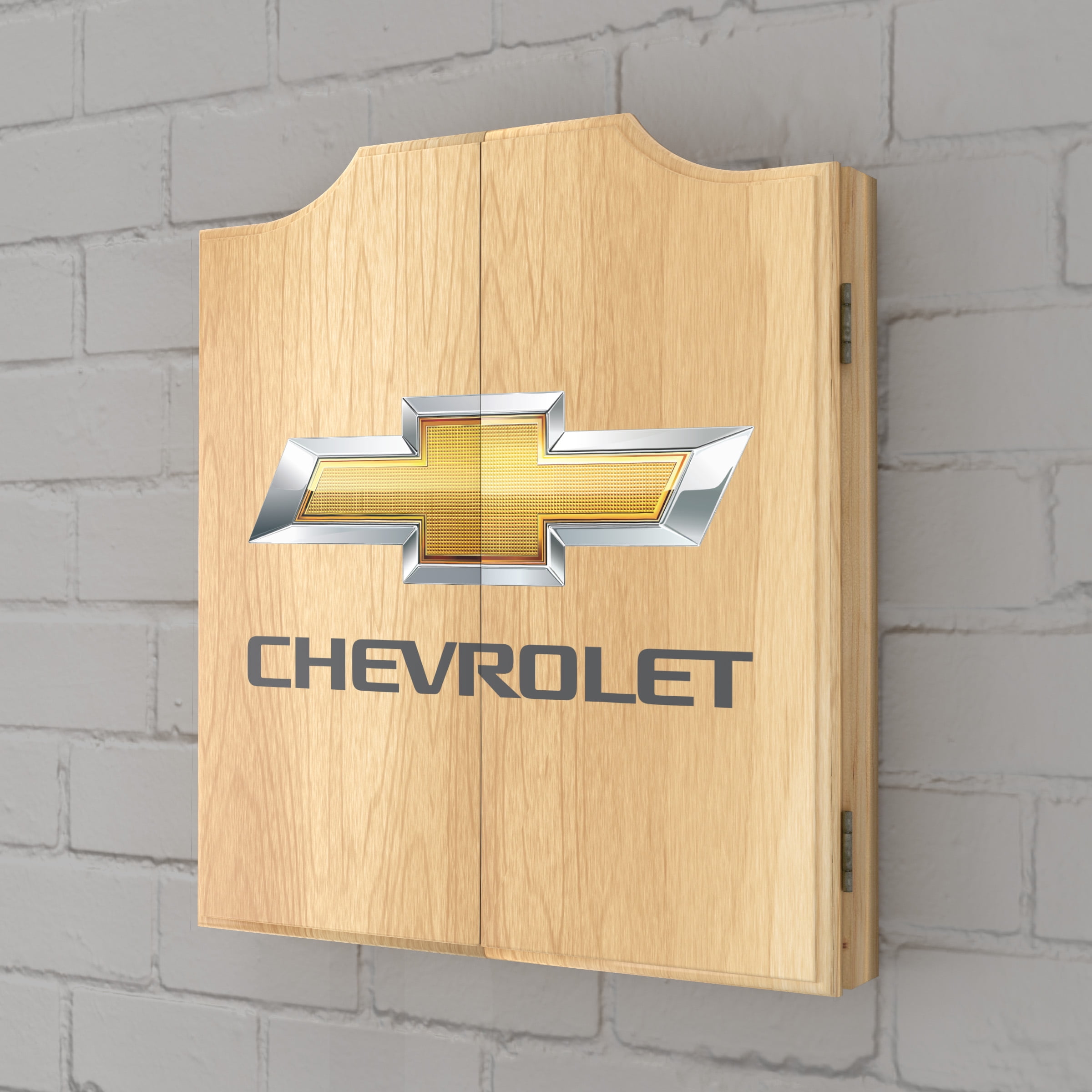 Chevrolet Logo Dart Board Cabinet Set with 6 Steel Tip Darts