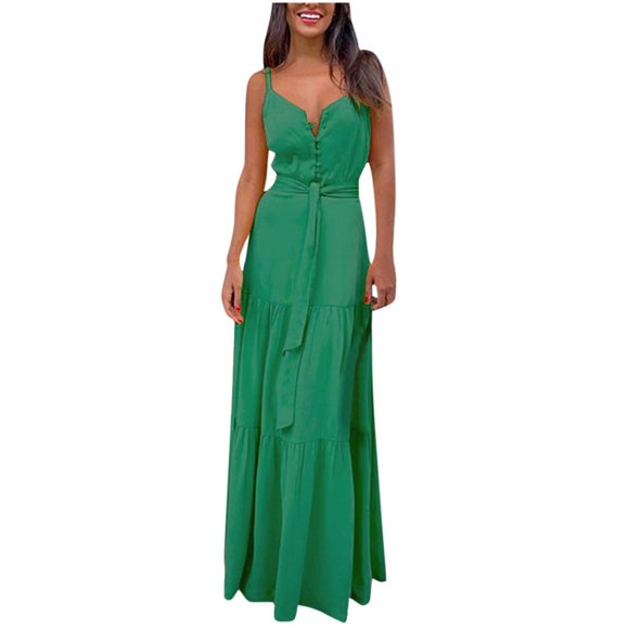 GDREDA Fashion Women Summer Boho Sleeveless Strappy V-neck Bandage Party Beach Dress Long Bridesmaid Dress