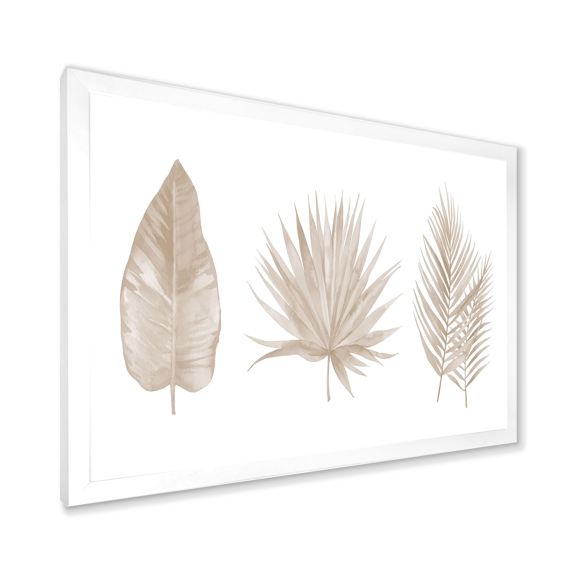 Designart 'Tropical Beiges Leaves On White' Traditional Framed Art Print