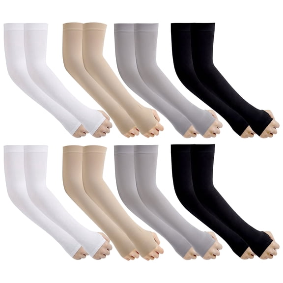 8 Pairs Sun UV Protection Arm Sleeves for Men Women, Cooling Compression Sleeves with Thumb Hole Cover Arms