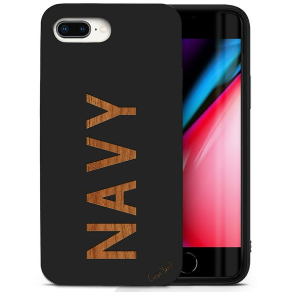 Case Yard Wooden Case for iPhone-8-Plus Soft TPU Silicone cover Slim Fit Shockproof Wood Protective Phone Cover for Girls Boys Men and Women Supports Wireless Charging Navy 2 Design