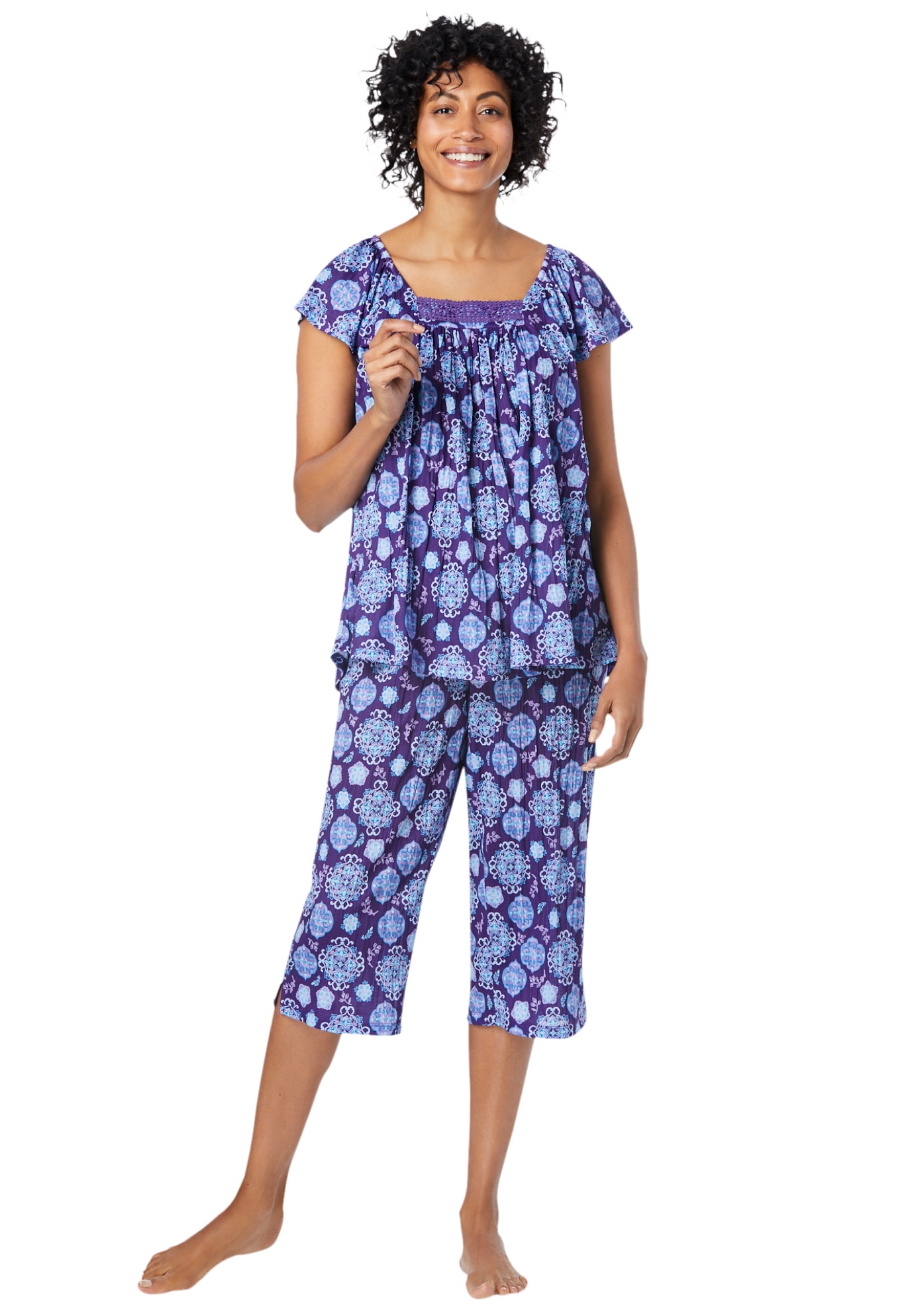 Dreams & Co. Women's Plus Size Gauze Capri Pj Set