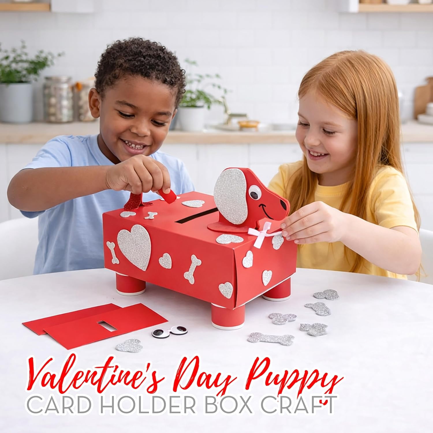 4E's Novelty DIY Dog Valentine Mailbox Kit Kids Classroom Card Box Foam Stickers Craft