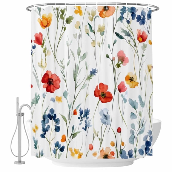 Decorative Shower Curtain Farmhouse Fabric Waterproof Bath Shower Curtains Bathroom Accessories Rustic Pressed Floral Shower Curtain 36x78 Inch for Home Hotel Vintage Multicolor Leaves Floral