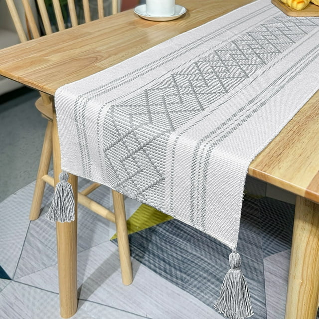 Nvzi Mantel de lino y algodón con borlas hecho a mano, mantel para mesa de té, mantel para mesa de té, mantel para mesa de té (gris, 250 * 35 cm)