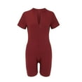 thumbnail image 5 of MSJUHEG Jumpsuits For Women Dressy Long Sleeve Bodysuit Women'S Short Sleeve Jumpsuit Bodysuit Bodycon Shorts Solid Color Stretchy Onesie Romper Jumpsuit Red 2 L, 5 of 6