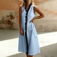 thumbnail image 5 of Sleeveless Midi Dresses for Women Ruffle Trim V Neck A Line Sundress Casual Summer Beach Vacation Dress Blue,L, 5 of 9