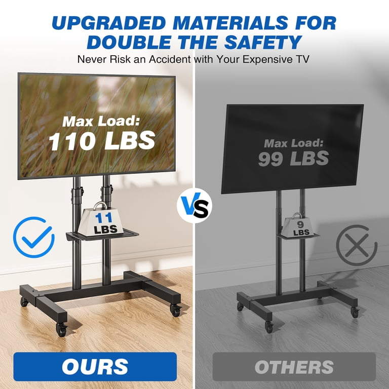 RTVR Mobile TV Stand with Wheels, 32-83 Inch, Black photo 3