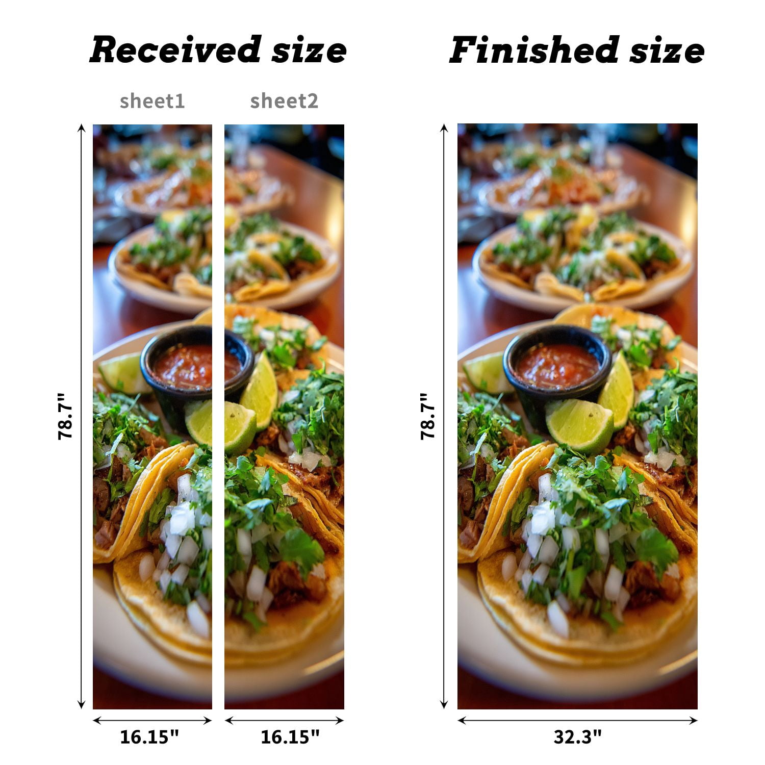 Self Adhesive Vinyl Refrigerator Wrap Set Mexican tacos restaurant tacos Door Mural Removable Fridge Sticker Peel and Stick&nbsp;Full Door Cover Decal Kitchen Bar Decor
