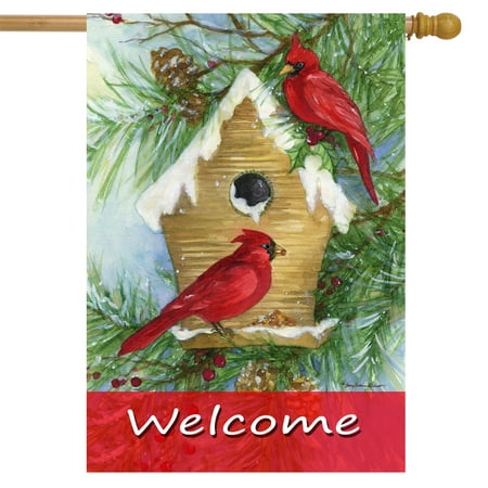 Snowy Cardinals Winter House Flag Welcome Birdhouse 28