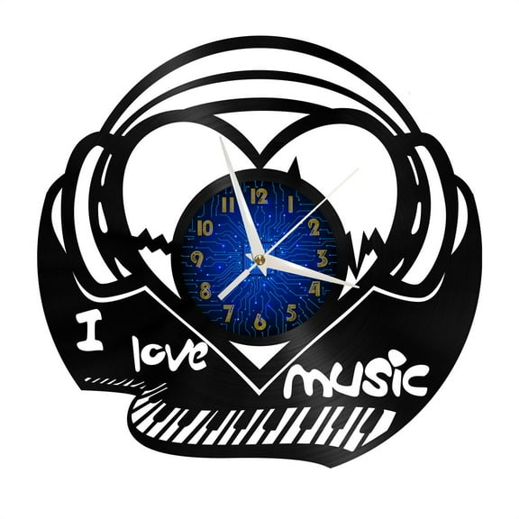 I Love Music Vinyl Record Wall Clock for Kitchen Wall Decor Wall Art Gift for Lover Gift Idea for a Best Friend(B)