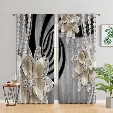 2pcs 3D Three-dimensional Flower Pattern Curtains For Living Room Grommet Top Window Treatment Set for Study Room and Home Decor