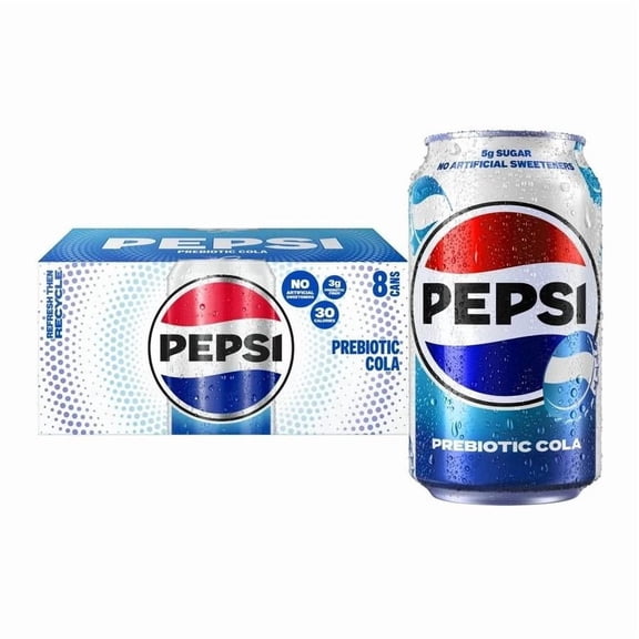 Pepsi Prebiotic Cola Soda Pop, 12 fl oz, 8 pack cans