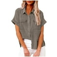 thumbnail image 1 of GigrtiJin Womens Short Sleeve Lapel Shirts Solid Color Button down Loose Tunic Tops Casual Work Blouse with Pocket, 1 of 9