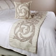 thumbnail image 5 of Decorative Ivory & Beige CA King 86 x 18 inch Bed Runner with pillow cover, Linen Lurex Applique Bed Scarf, Abstract Modern - Pretty Dainty, 5 of 5