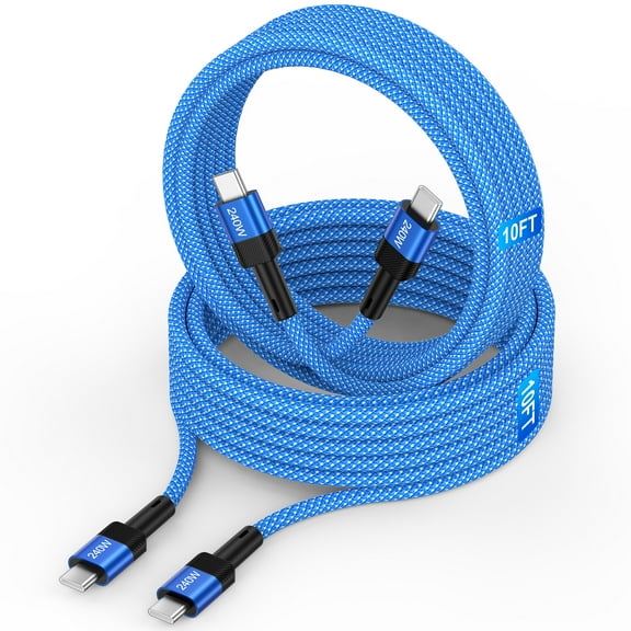 Zacenei 2pcs USB C Cable,PD 240W USB C to USB C Cable 10ft Type C Charger Cable High Speed Fast Charging Cable USB C Charger Cable 10ft Compatible for iPhone 16 15 Android Phone Charger Cord Type C
