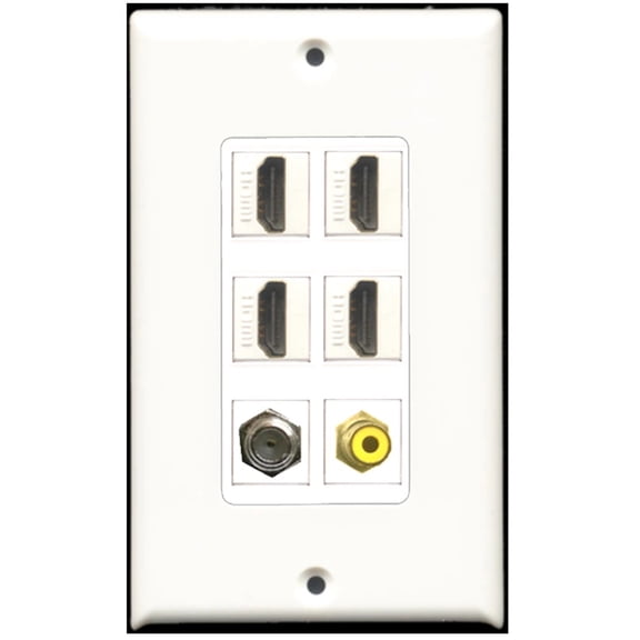 Ultra Spec Cables 4 Port HDMI 1 RCA Yellow 1 Coax Cable TV- F-Type Wall Plate DecorZ