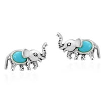 AeraVida Cute Sterling Silver Nature Inspired Elephants Simulated Blue Turquoise Inlays Stud Earrings Anniversary Jewelry Gift for Women Accessories