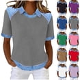 thumbnail image 6 of Women's Waffle Tee Shirts Short Sleeved Collared Patchwork T Shirt Casual Loose Athletic Workout Summer Lightweight Tees Tops, 6 of 6