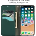 thumbnail image 3 of iPhone Xs Max Genuine Cowhide Leather Wallet Case,Headset Winder,Flip Folio Magnetic Closure,Card Holder Slots,Kickstand,Cash Pockets Wrist Strap Cover Case for iPhone Xs Max,6.5",Deep Green, 3 of 17