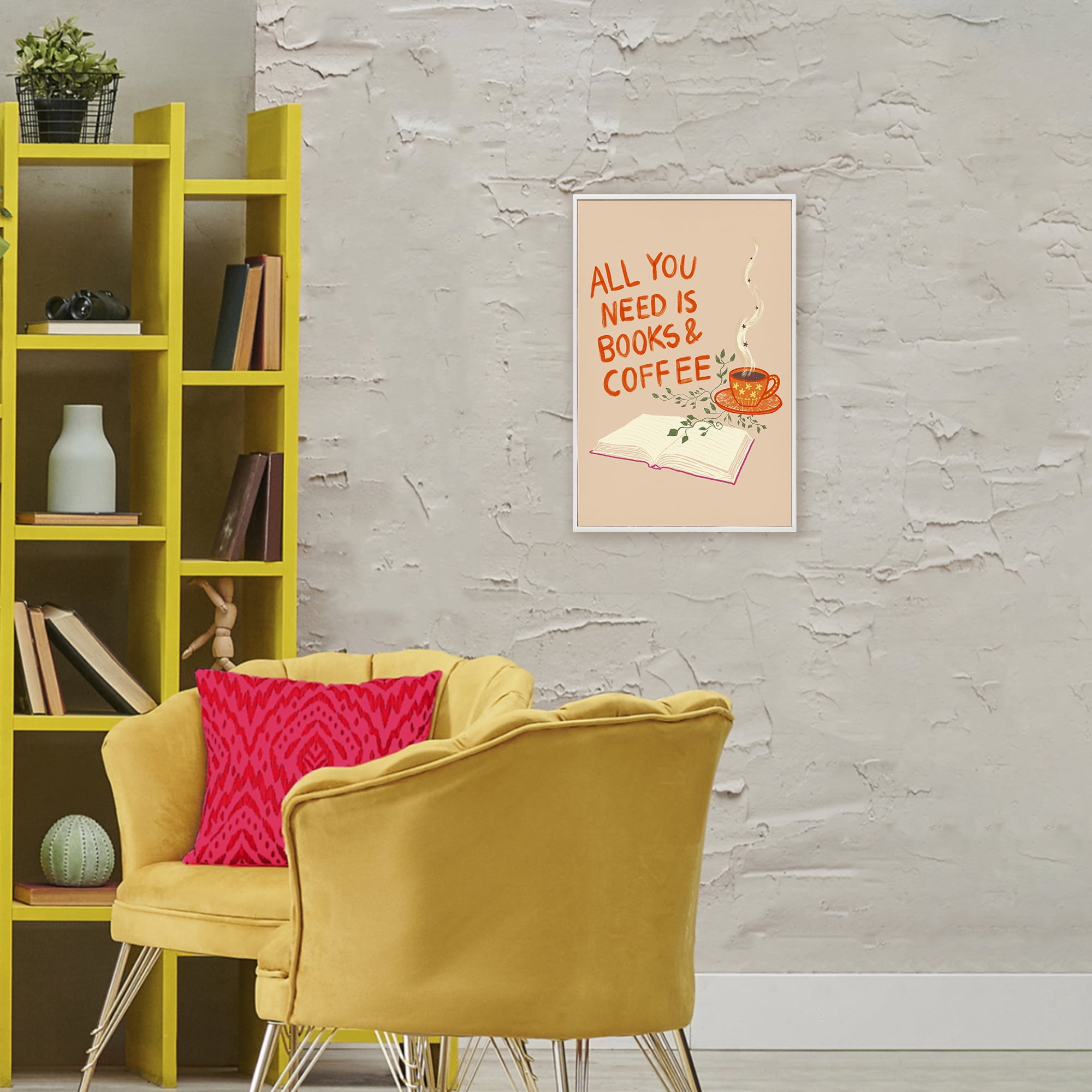 Need Books & Coffee White Framed Giclee Art, design by Florentina Dolci