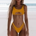 thumbnail image 2 of Womens Swimsuits Solid Color Elastic Bandage Sexy Hollow Out Brazilian Tow Piece Brazilian Bikini Sets For Women Swimwears Holiday Wear,Yellow,M, 2 of 7